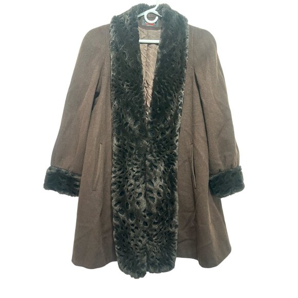 Vintage Alorna Faux Fur Trim Wool Penny Lane Coat Women XL Brown Retro Old Money - Picture 1 of 16